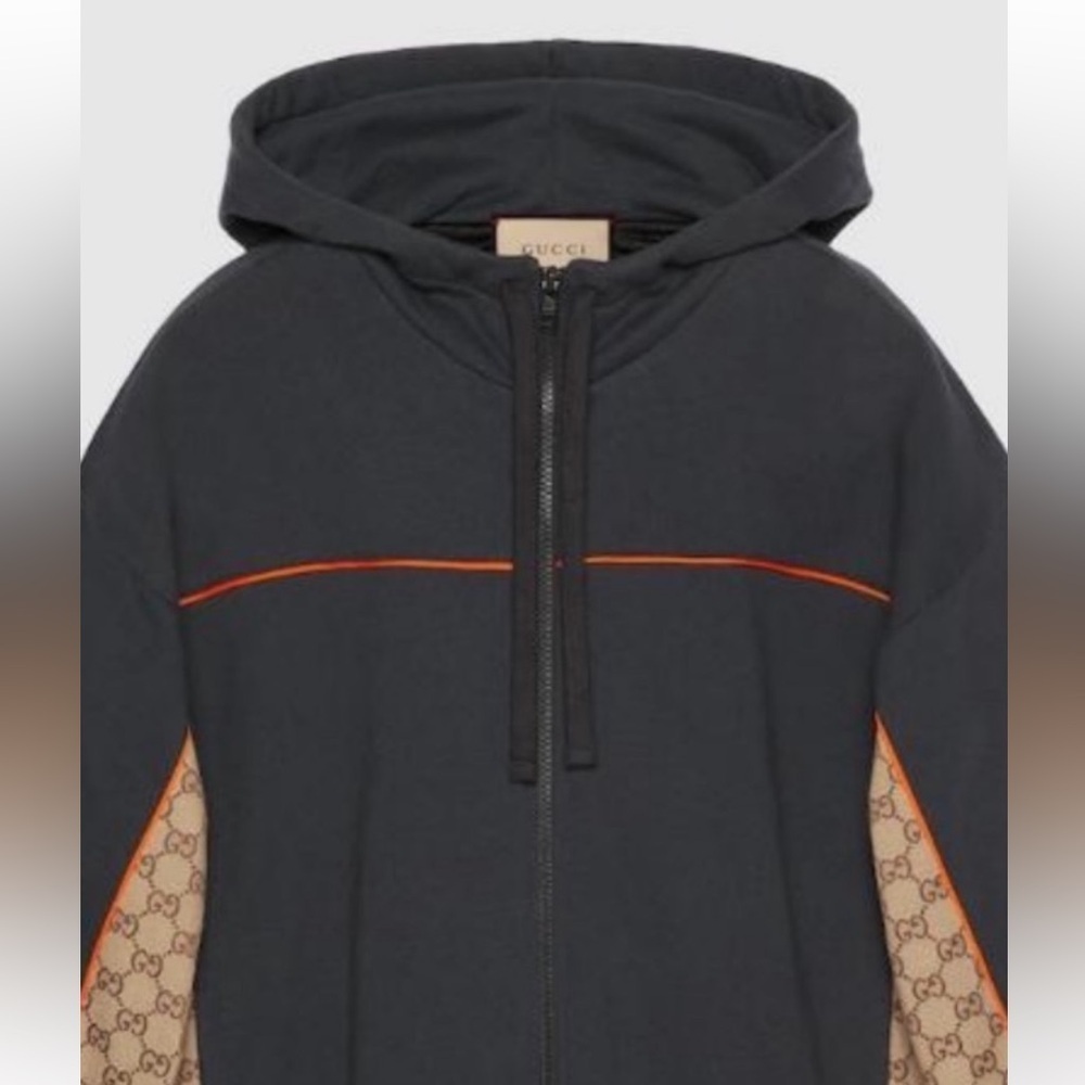 Men's Gucci, cotton jersey zip jacket/hoodie signature GG Supreme XL. NWT